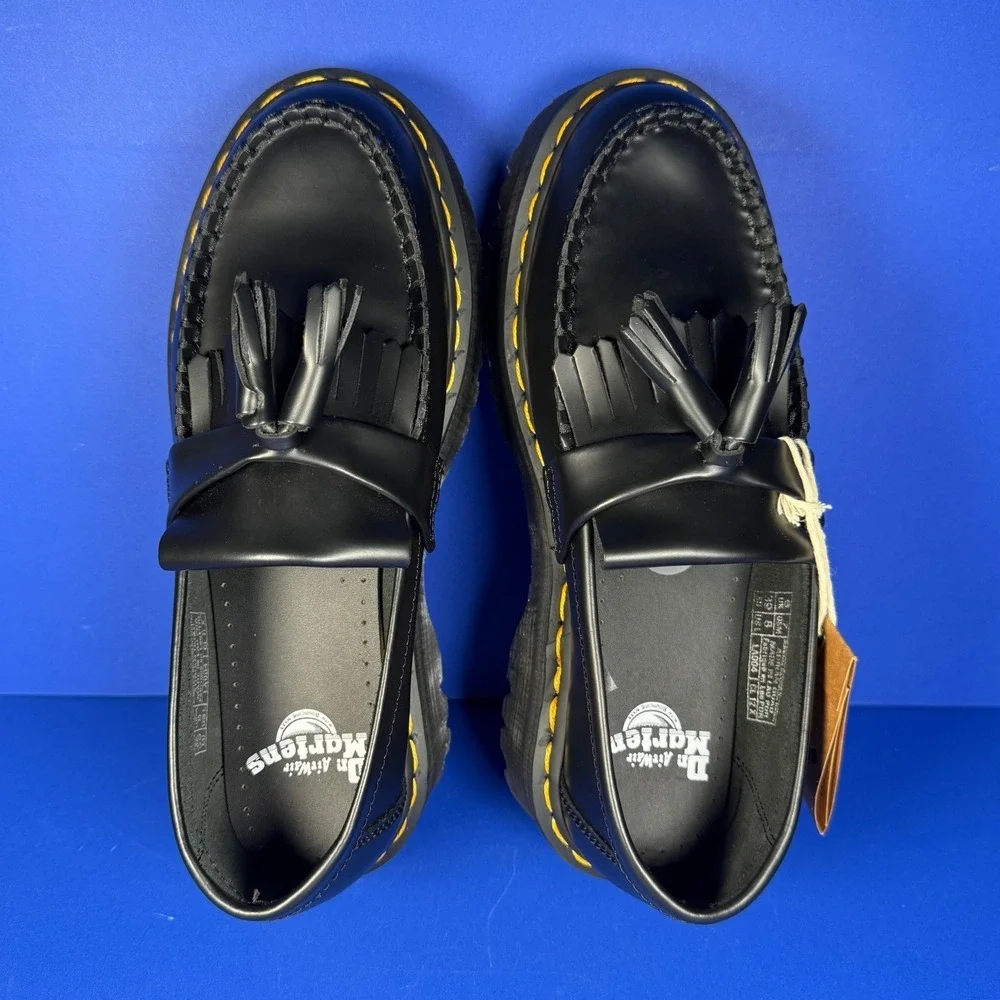Dr Martens Adrian Quad‎ Shoes Mens 7 Womens 8 Black Leather Platform Tassle